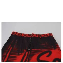Red Printed High Waist Straight Pants