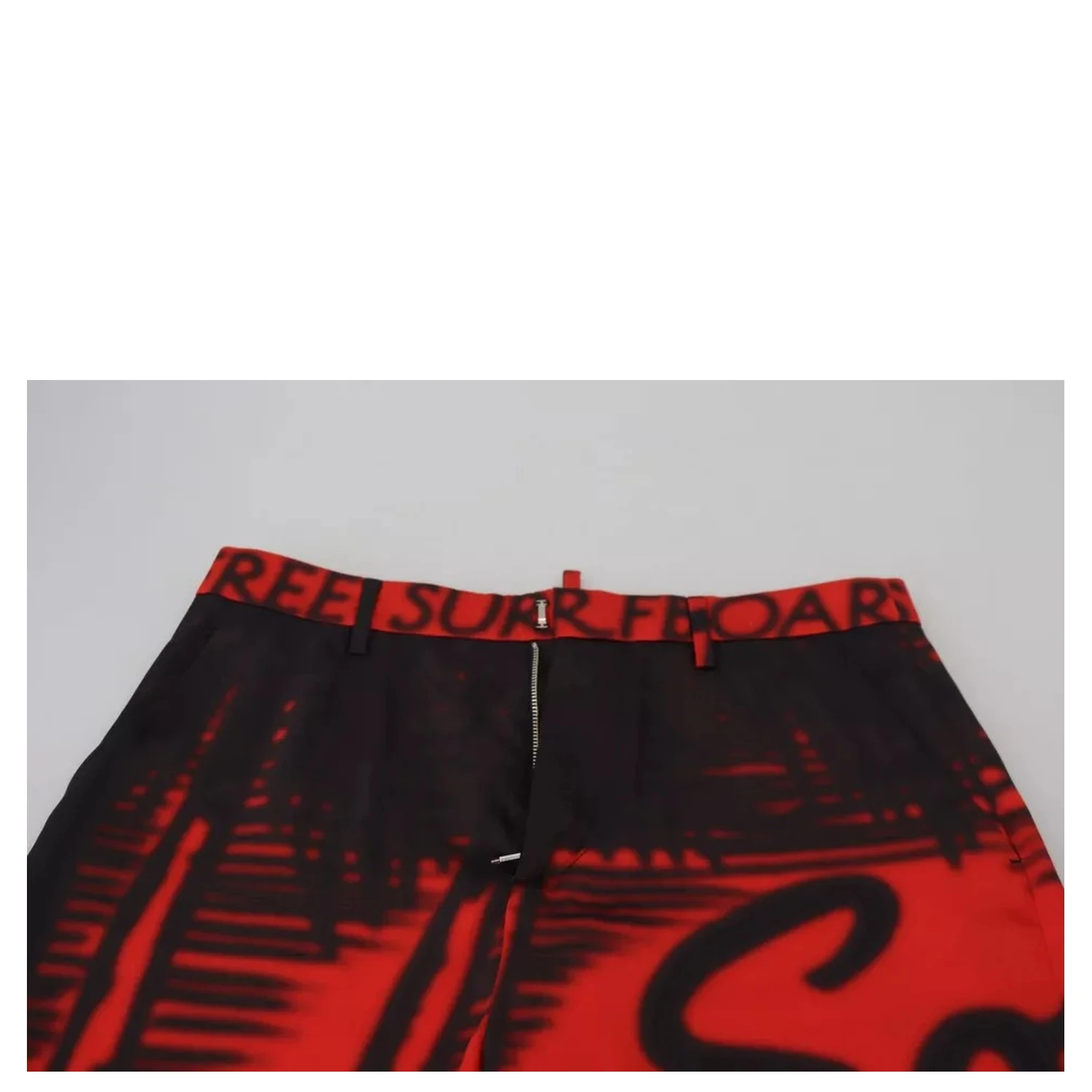 Red Printed High Waist Straight Pants