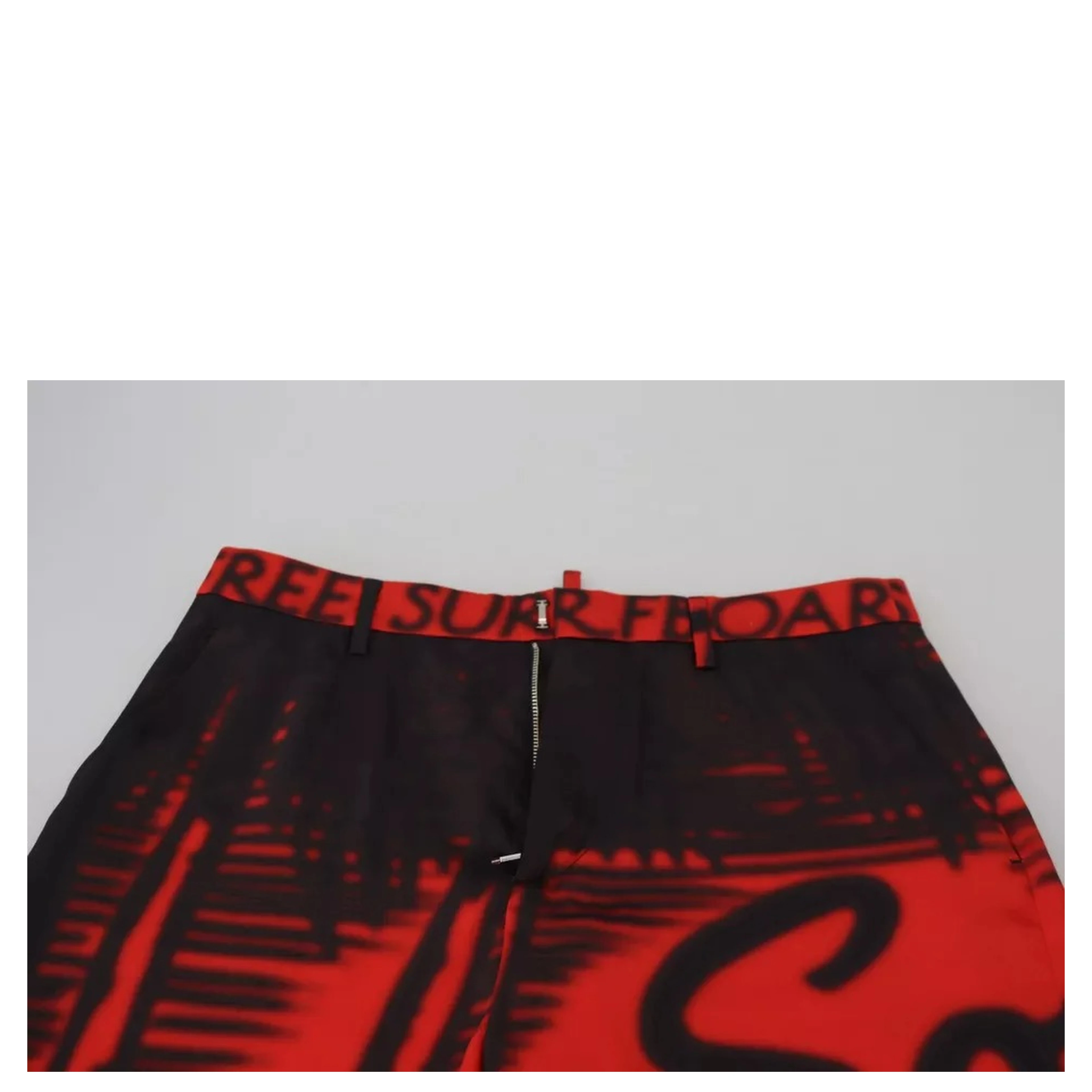 Red Printed High Waist Straight Pants
