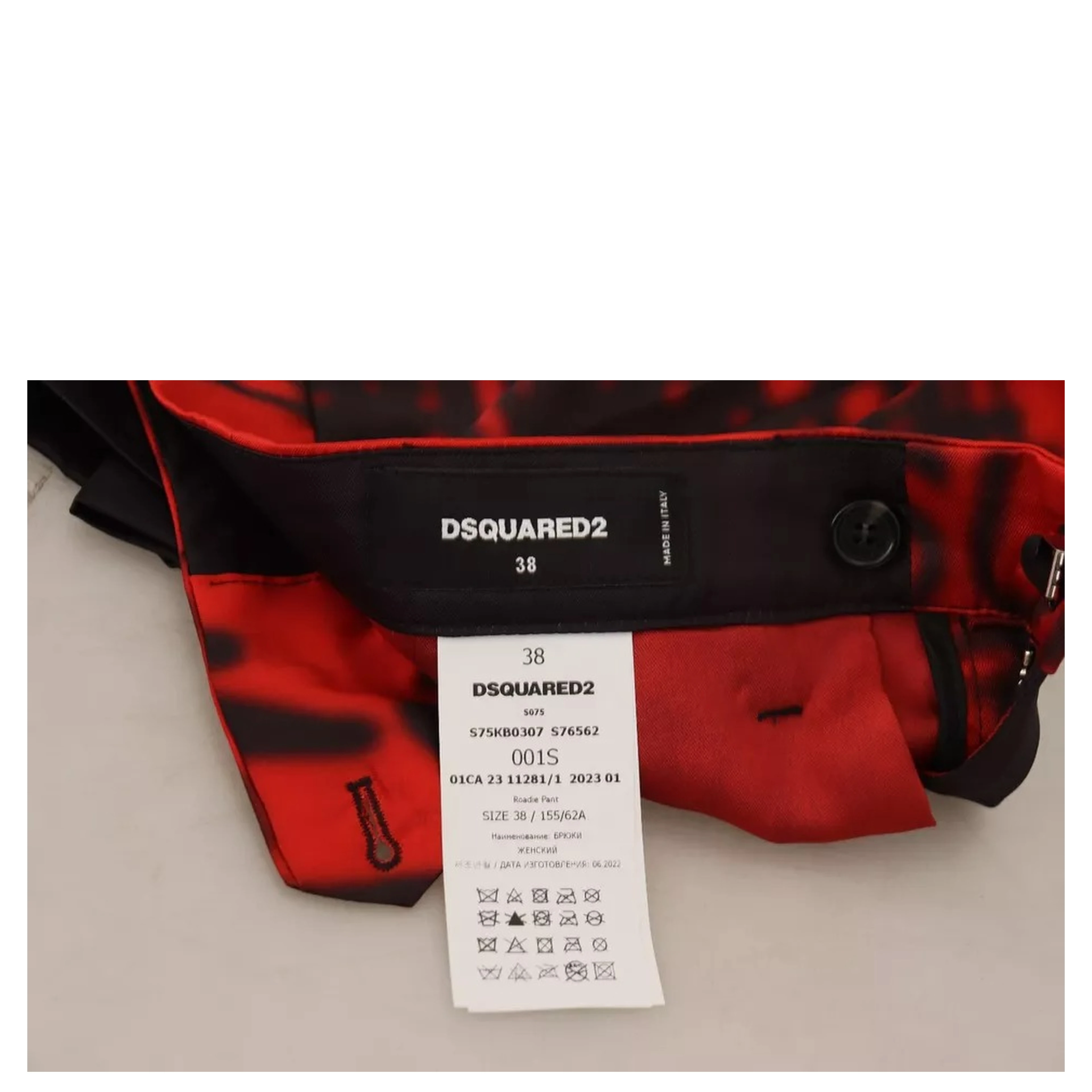 Red Printed High Waist Straight Pants