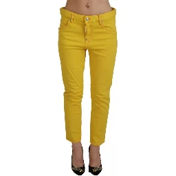 Yellow Cotton Low Waist Crop Denim Cool Girl Jeans