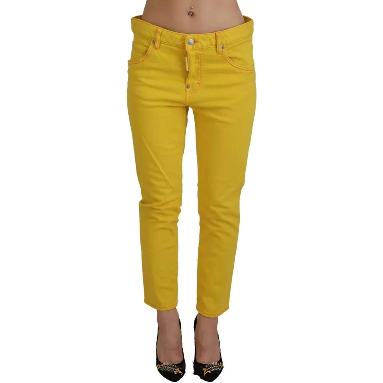 Yellow Cotton Low Waist Crop Denim Cool Girl Jeans