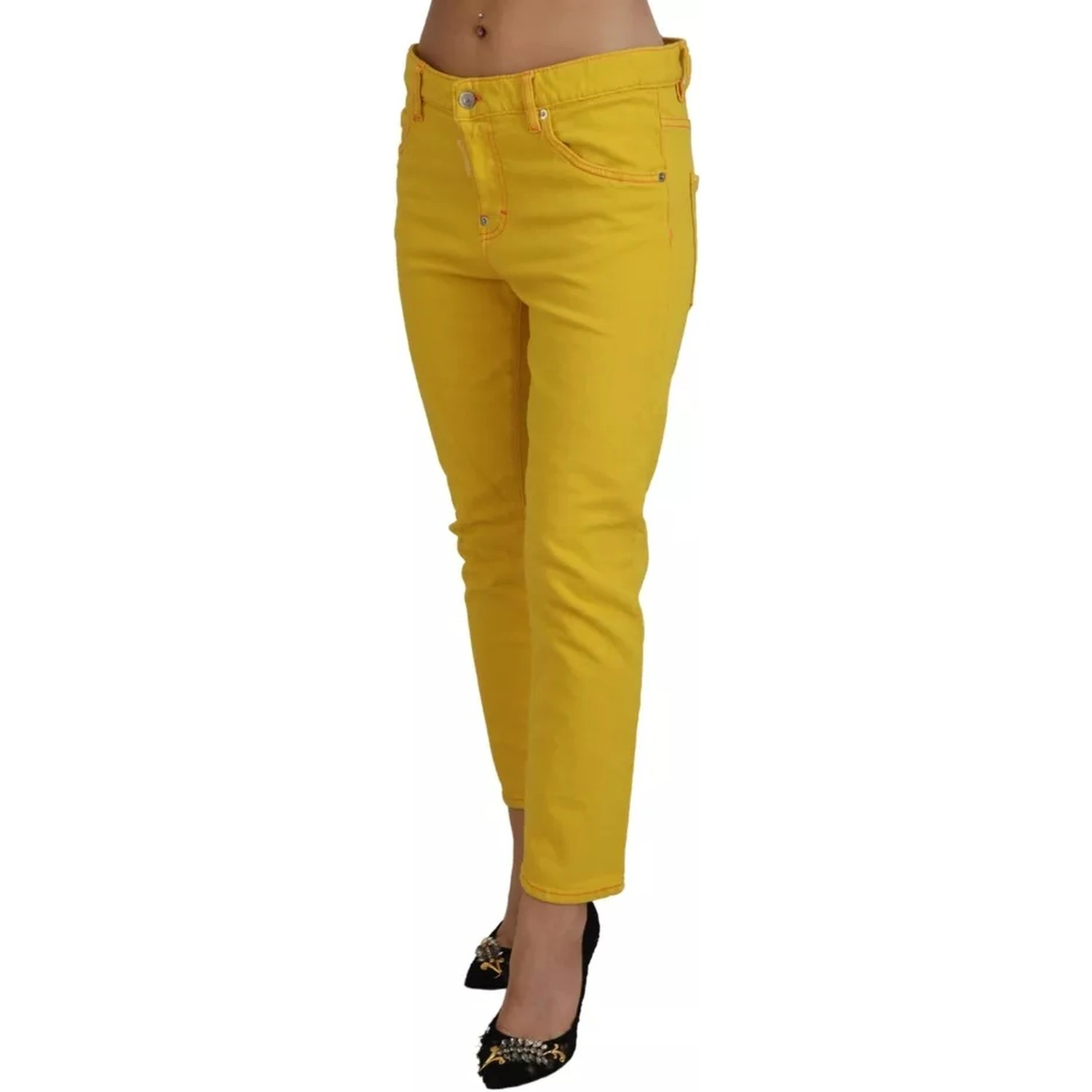 Yellow Cotton Low Waist Crop Denim Cool Girl Jeans