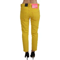 Yellow Cotton Low Waist Crop Denim Cool Girl Jeans