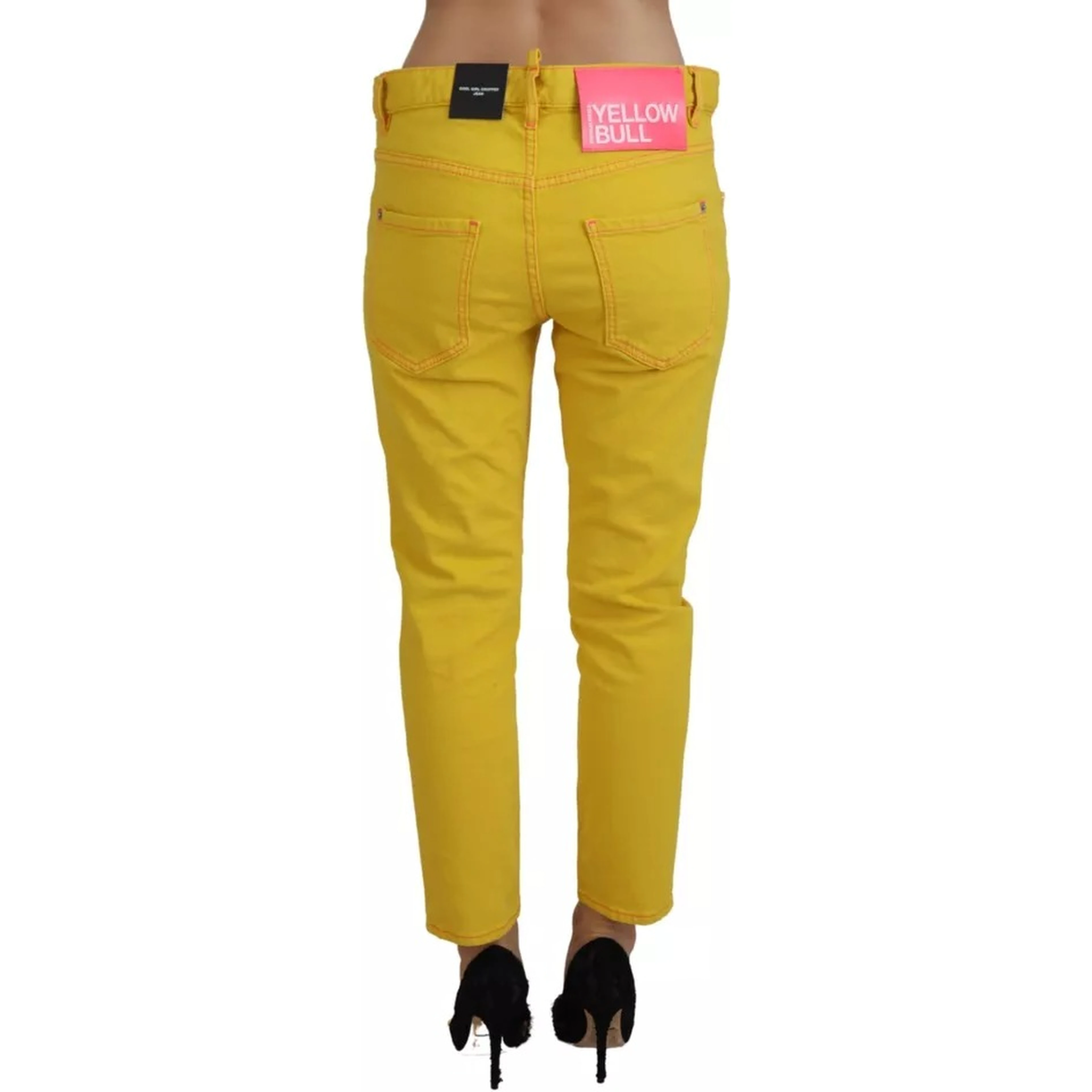 Yellow Cotton Low Waist Crop Denim Cool Girl Jeans
