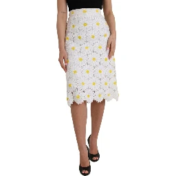 White Floral Pencil Straight Lace Skirt