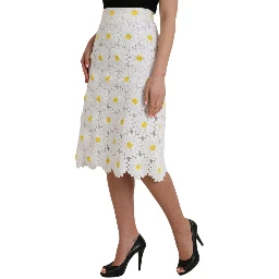 White Floral Pencil Straight Lace Skirt