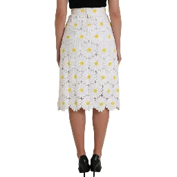 White Floral Pencil Straight Lace Skirt