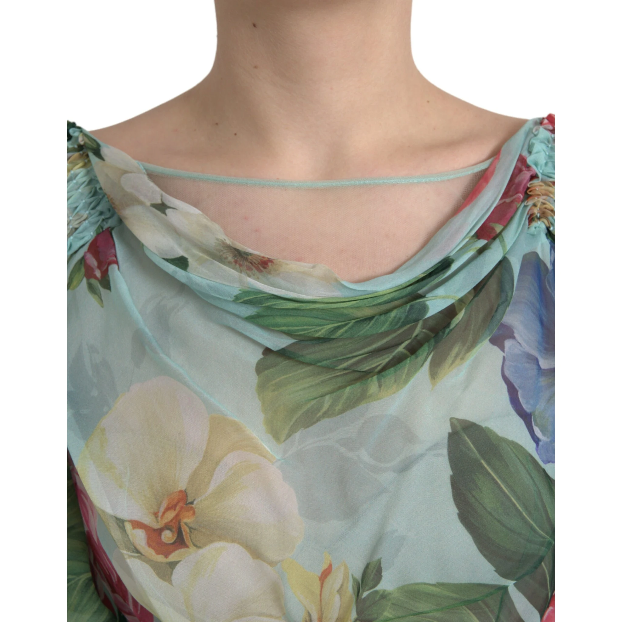 Blue Floral Print Tiered Long Maxi Dress