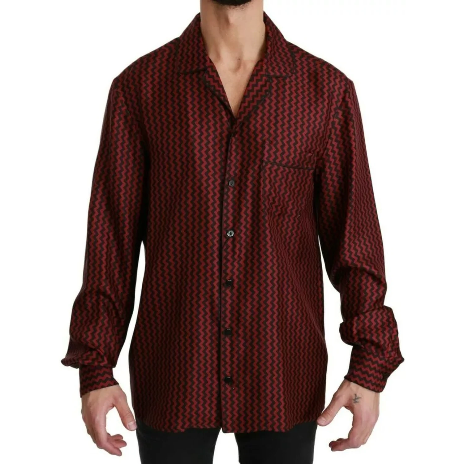 Black Red Zigzag Pattern Casual Shirt
