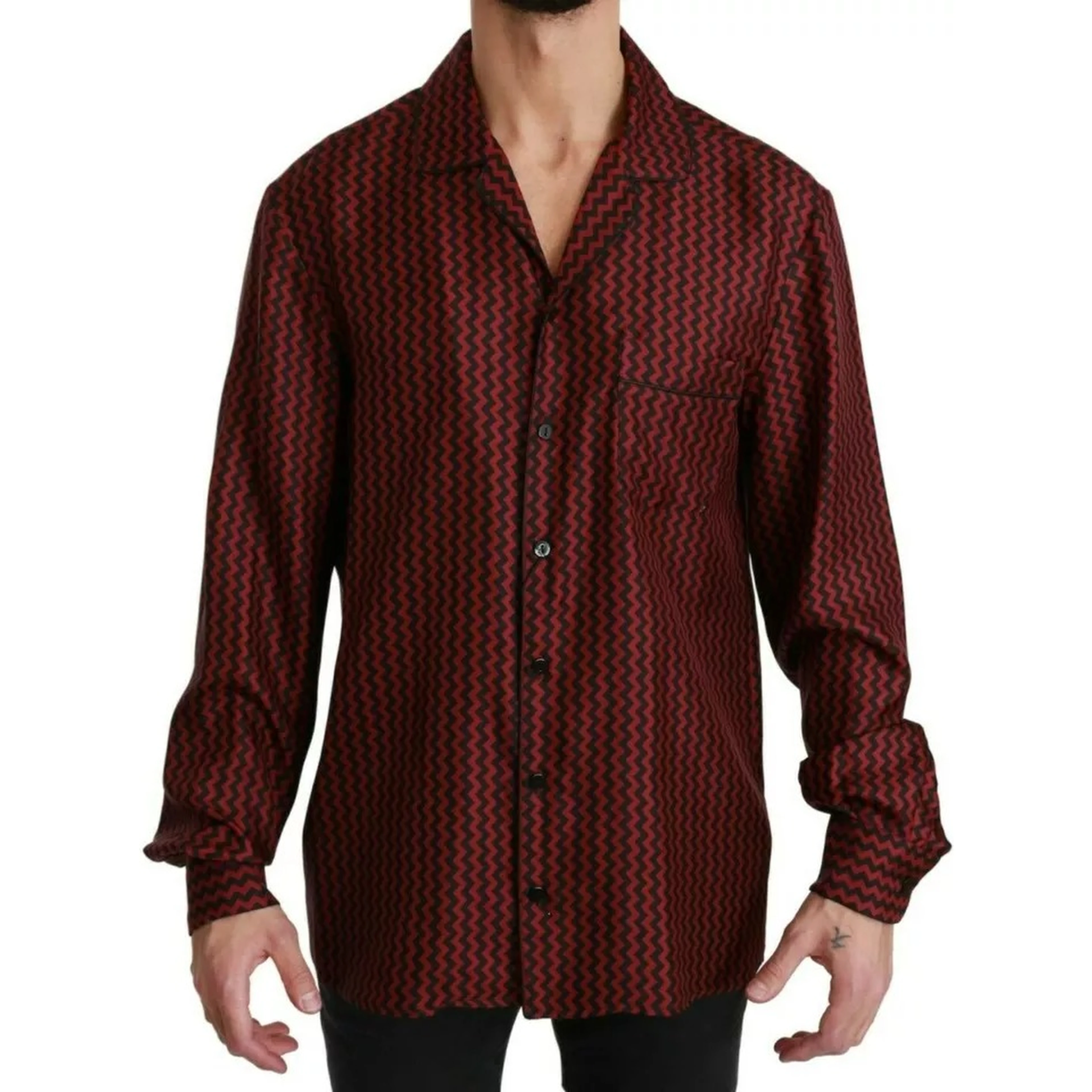 Black Red Zigzag Pattern Casual Shirt