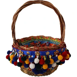 Multicolor Cotton Embellished Agnese Basket Tote Bag
