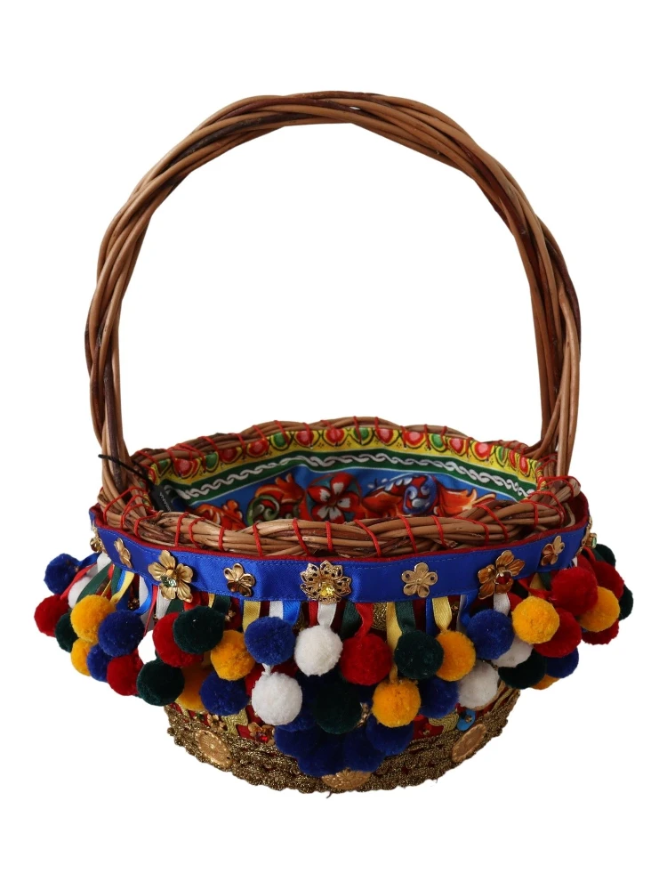 Multicolor Cotton Embellished Agnese Basket Tote Bag