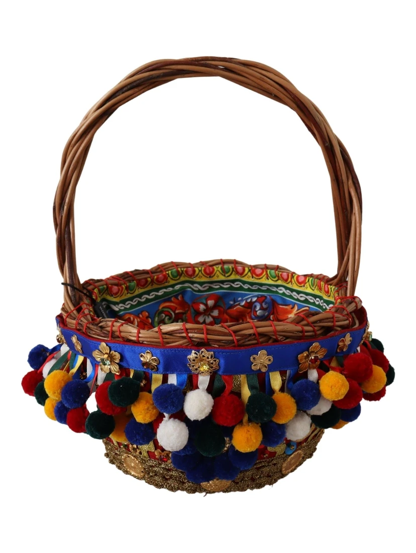 Multicolor Cotton Embellished Agnese Basket Tote Bag