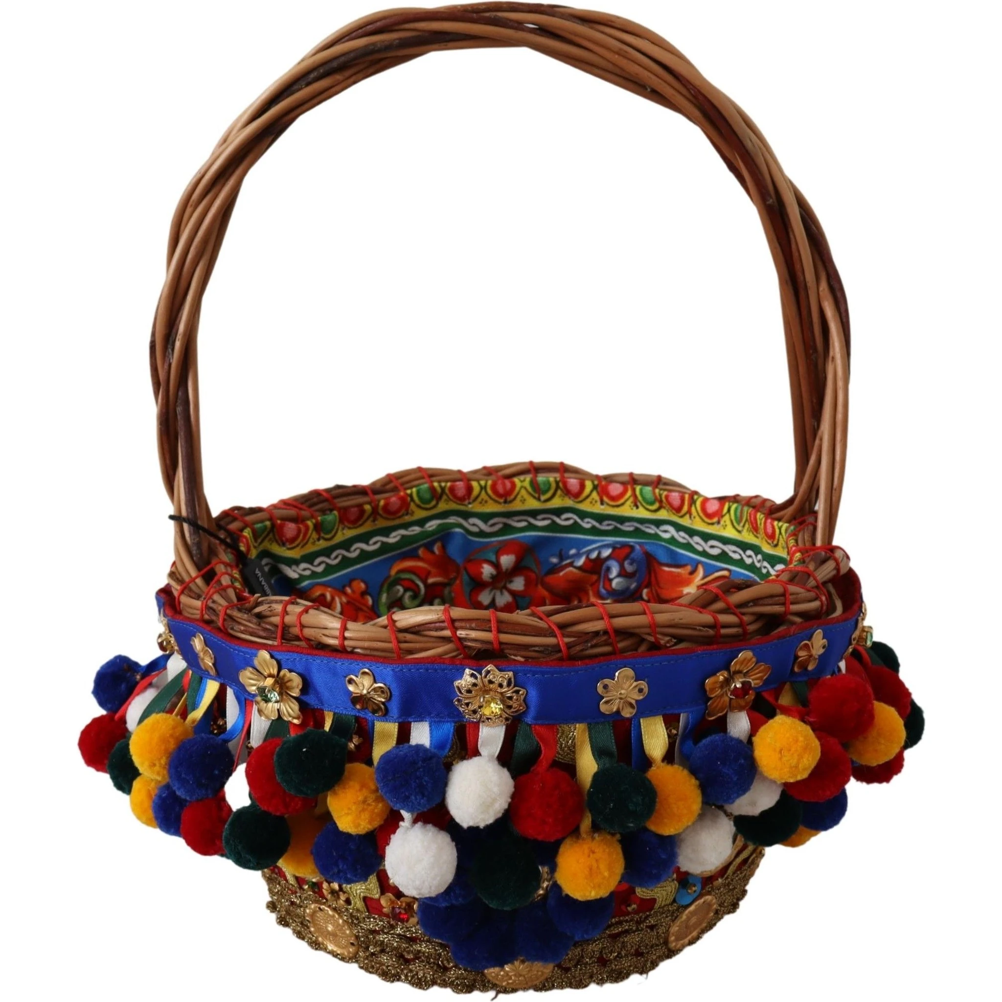 Multicolor Cotton Embellished Agnese Basket Tote Bag