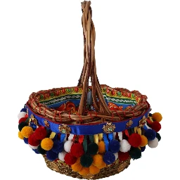 Multicolor Cotton Embellished Agnese Basket Tote Bag