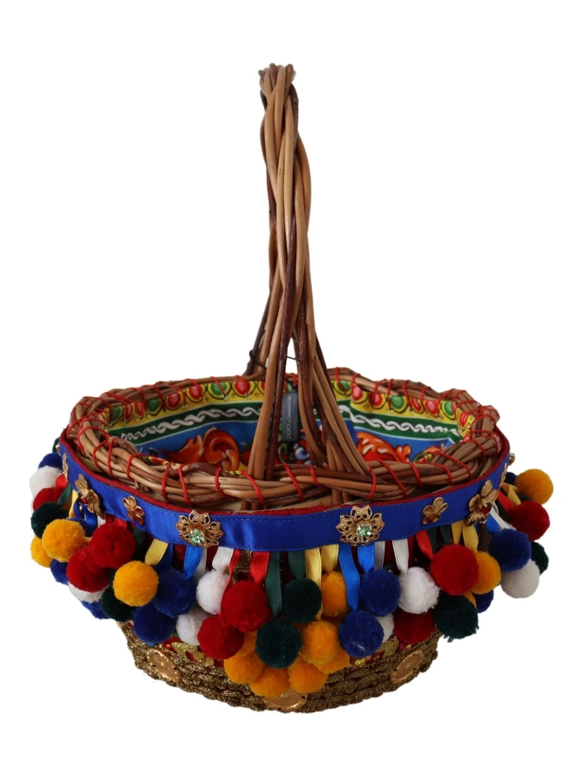 Multicolor Cotton Embellished Agnese Basket Tote Bag