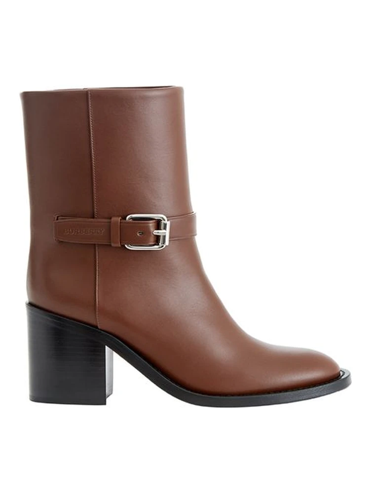 Ankle Strap Printed Logo Boots in brown leather
