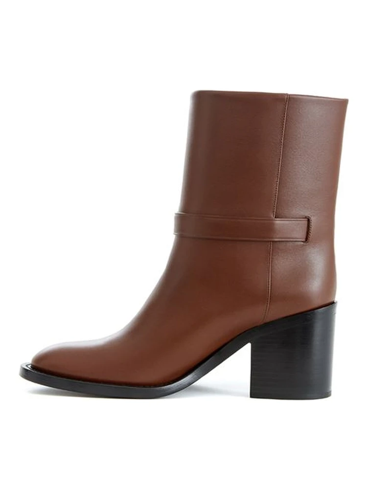 Ankle Strap Printed Logo Boots in brown leather alternative