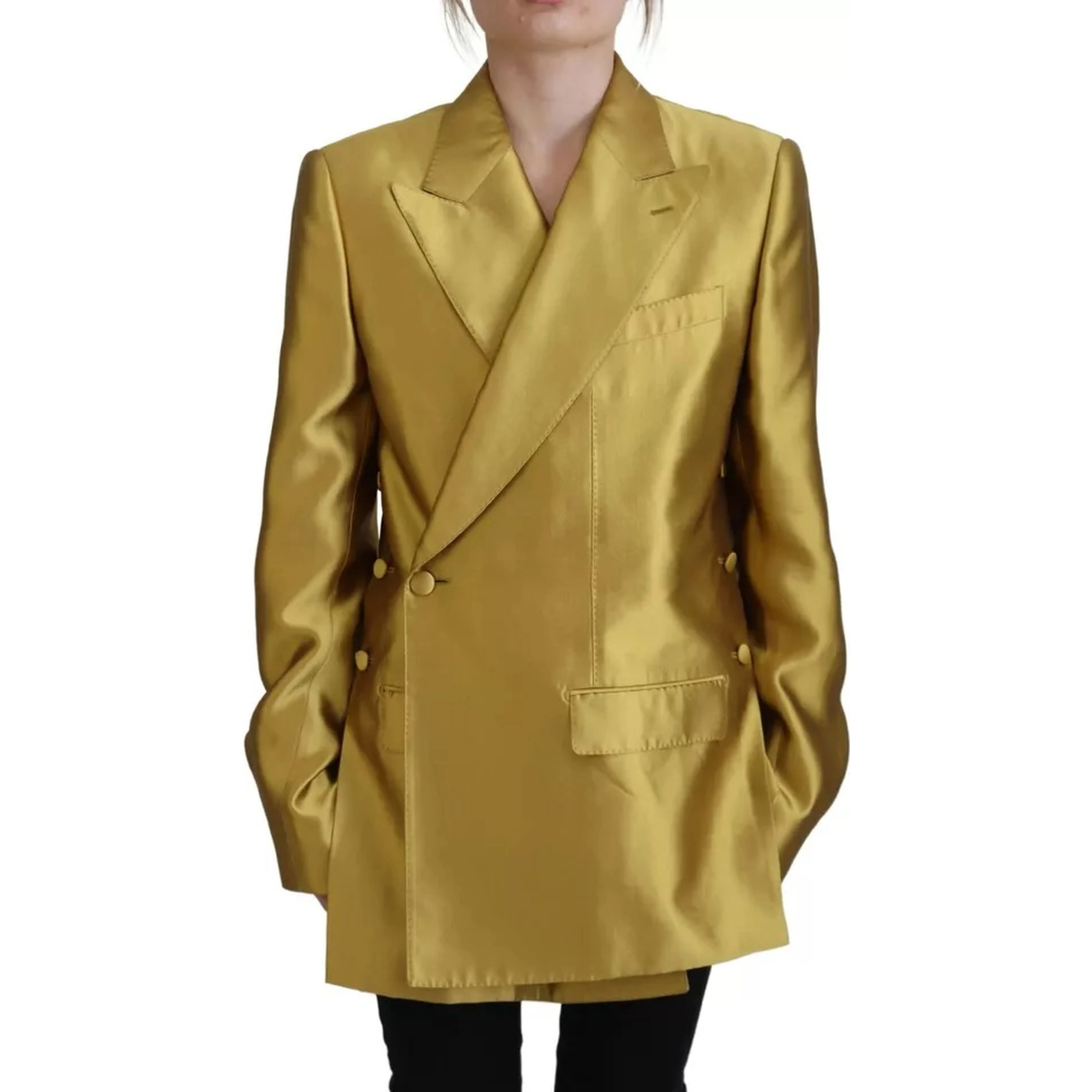 Gold Satin Long Sleeves Blazer Coat Jacket
