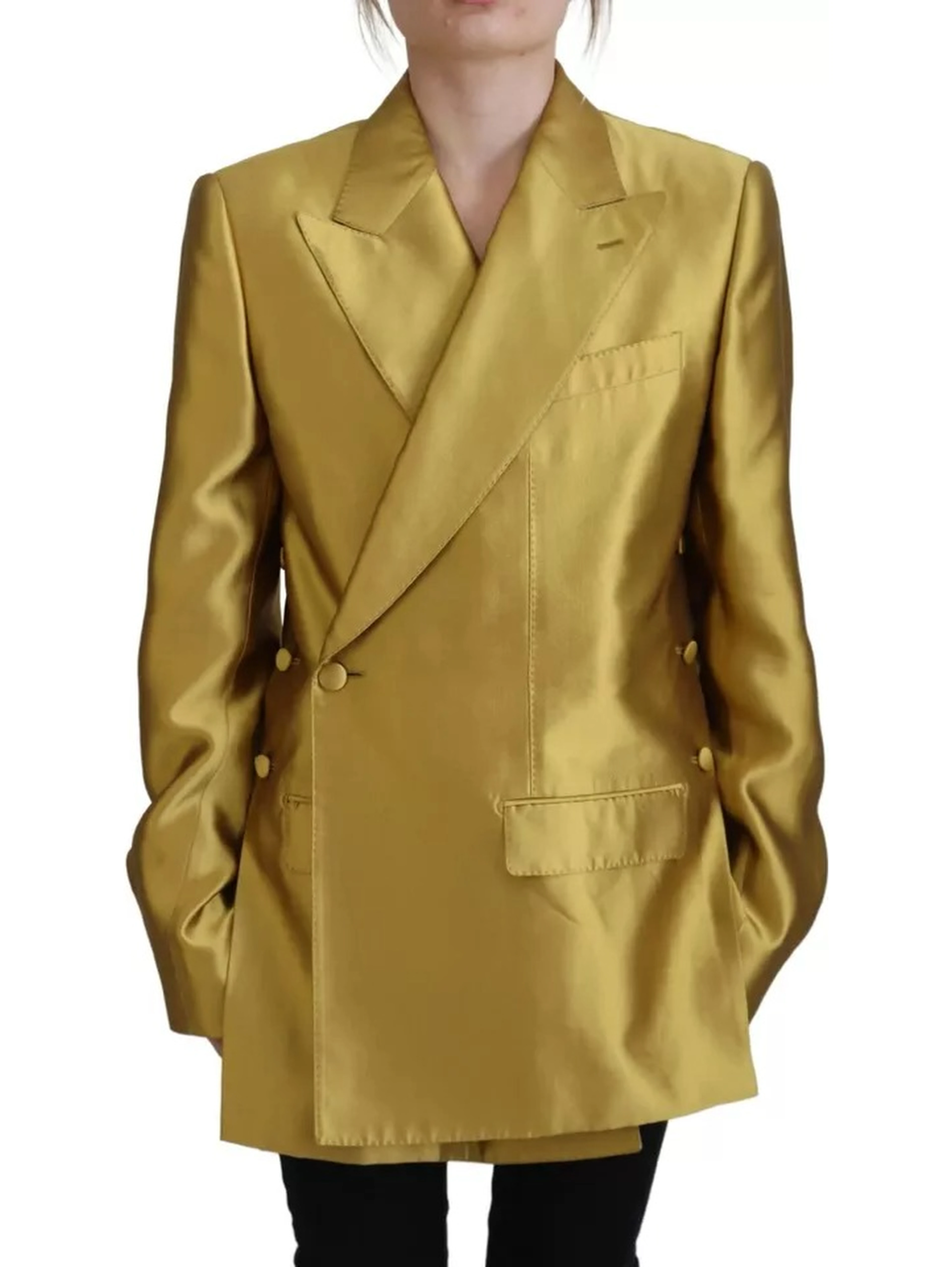 Gold Satin Long Sleeves Blazer Coat Jacket