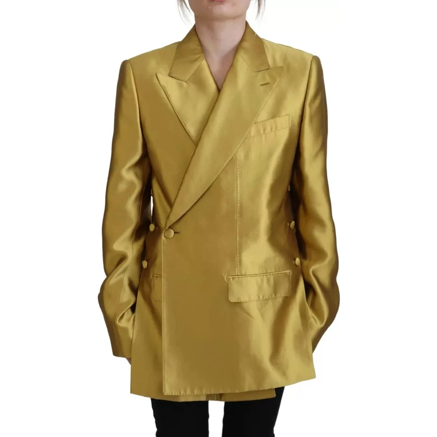 Gold Satin Long Sleeves Blazer Coat Jacket