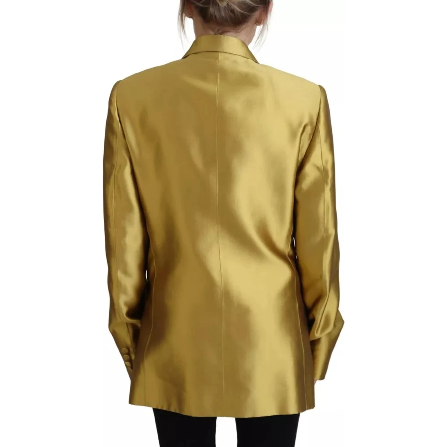 Gold Satin Long Sleeves Blazer Coat Jacket