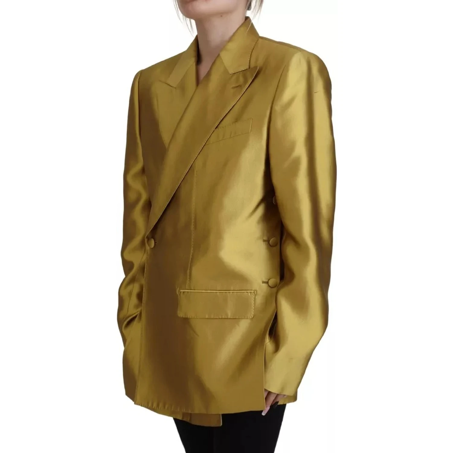 Gold Satin Long Sleeves Blazer Coat Jacket