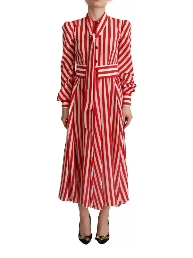 White Red Silk A-Line Shift Gown Maxi Dress