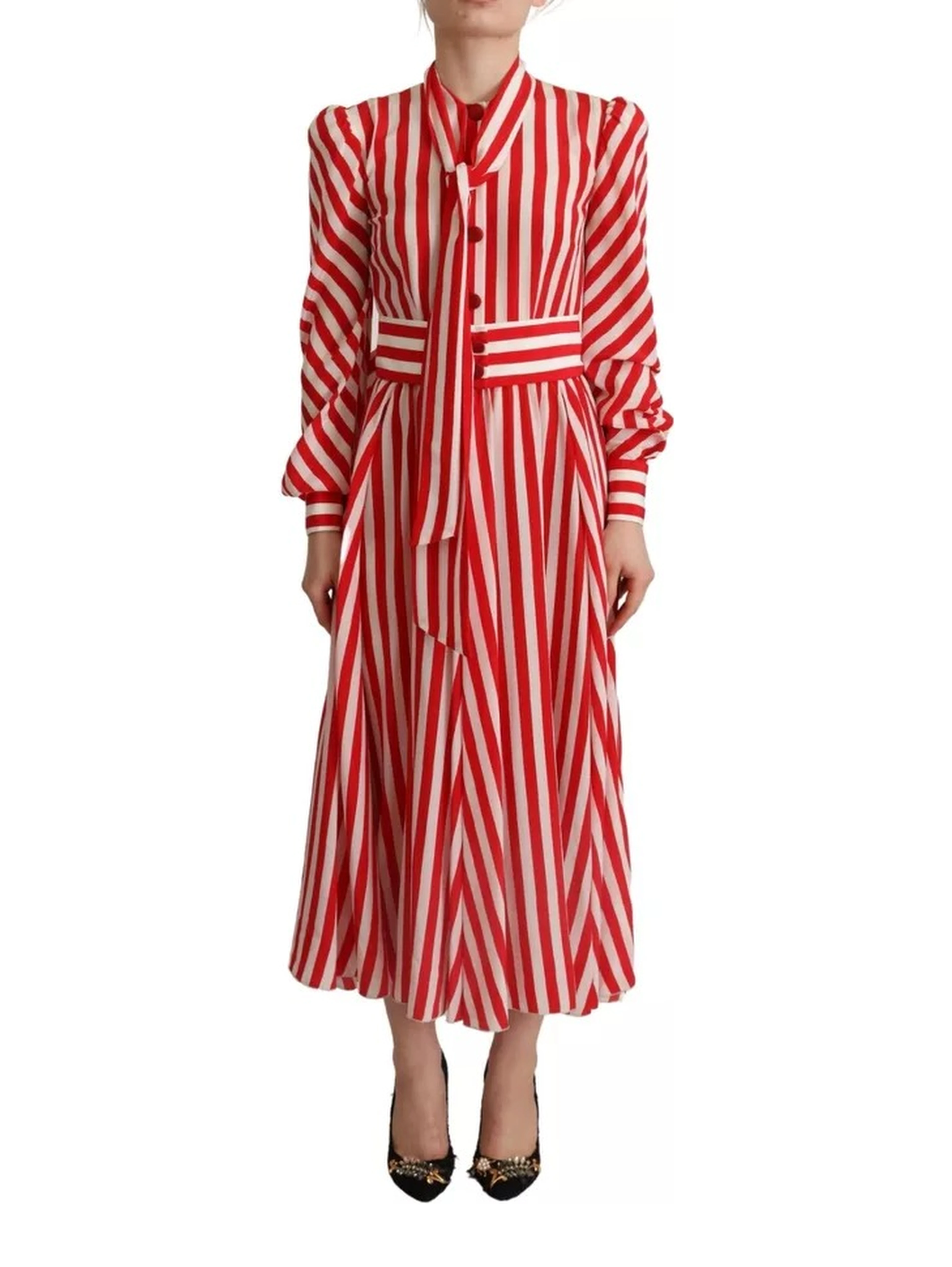 White Red Silk A-Line Shift Gown Maxi Dress
