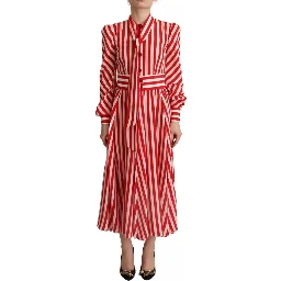White Red Silk A-Line Shift Gown Maxi Dress