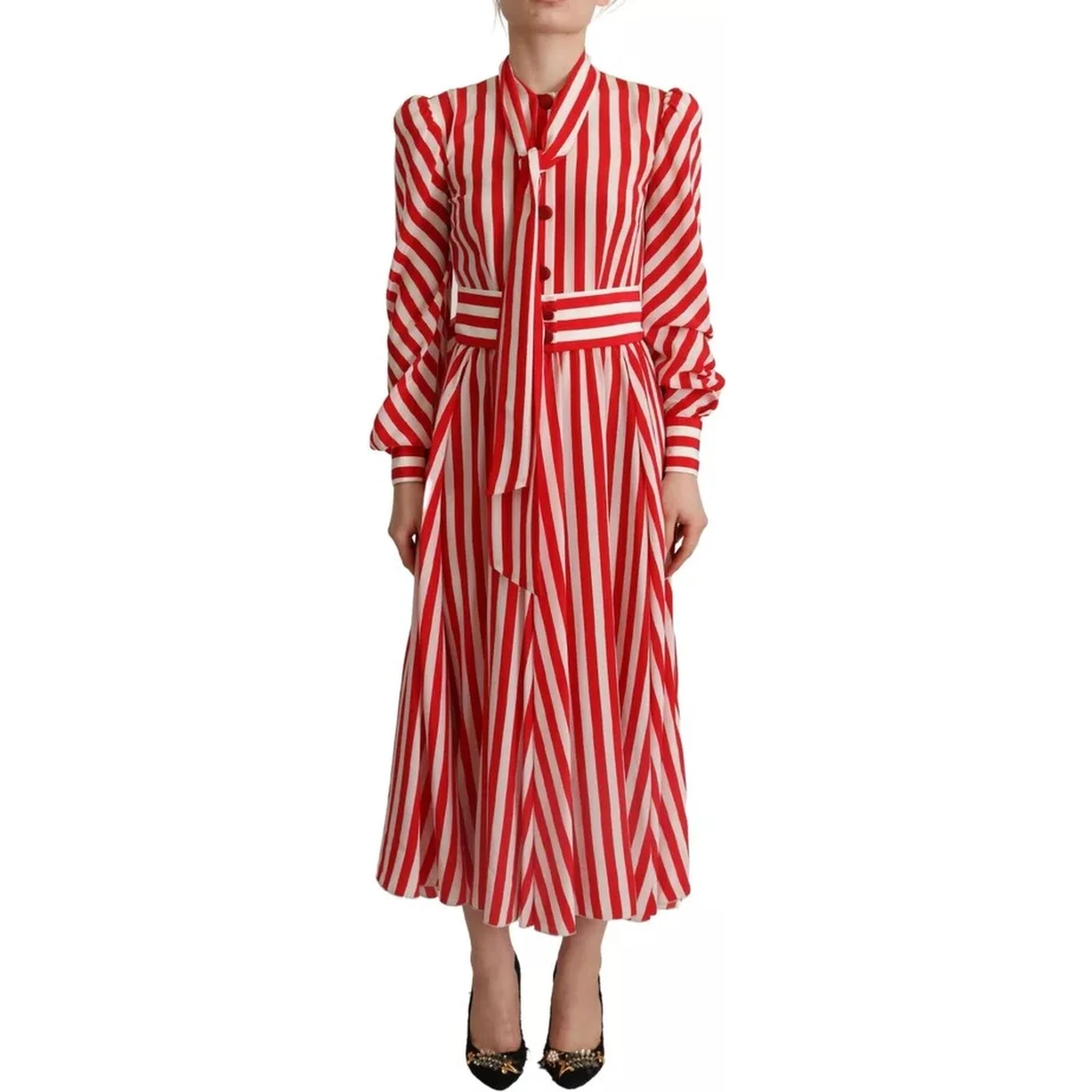 White Red Silk A-Line Shift Gown Maxi Dress