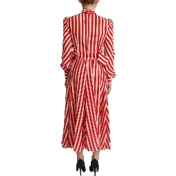 White Red Silk A-Line Shift Gown Maxi Dress