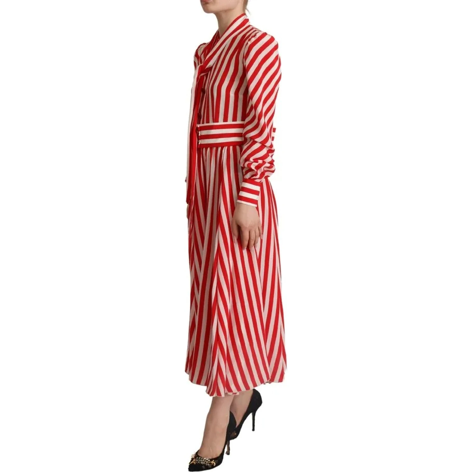 White Red Silk A-Line Shift Gown Maxi Dress