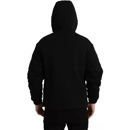 Black Cotton Hooded Logo Bomber Jacket