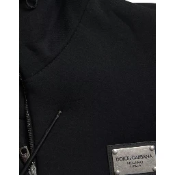 Black Cotton Hooded Logo Bomber Jacket