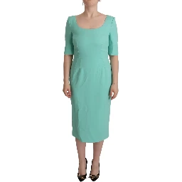 Mint Green Sheath Square Neckline Midi Dress