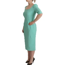 Mint Green Sheath Square Neckline Midi Dress