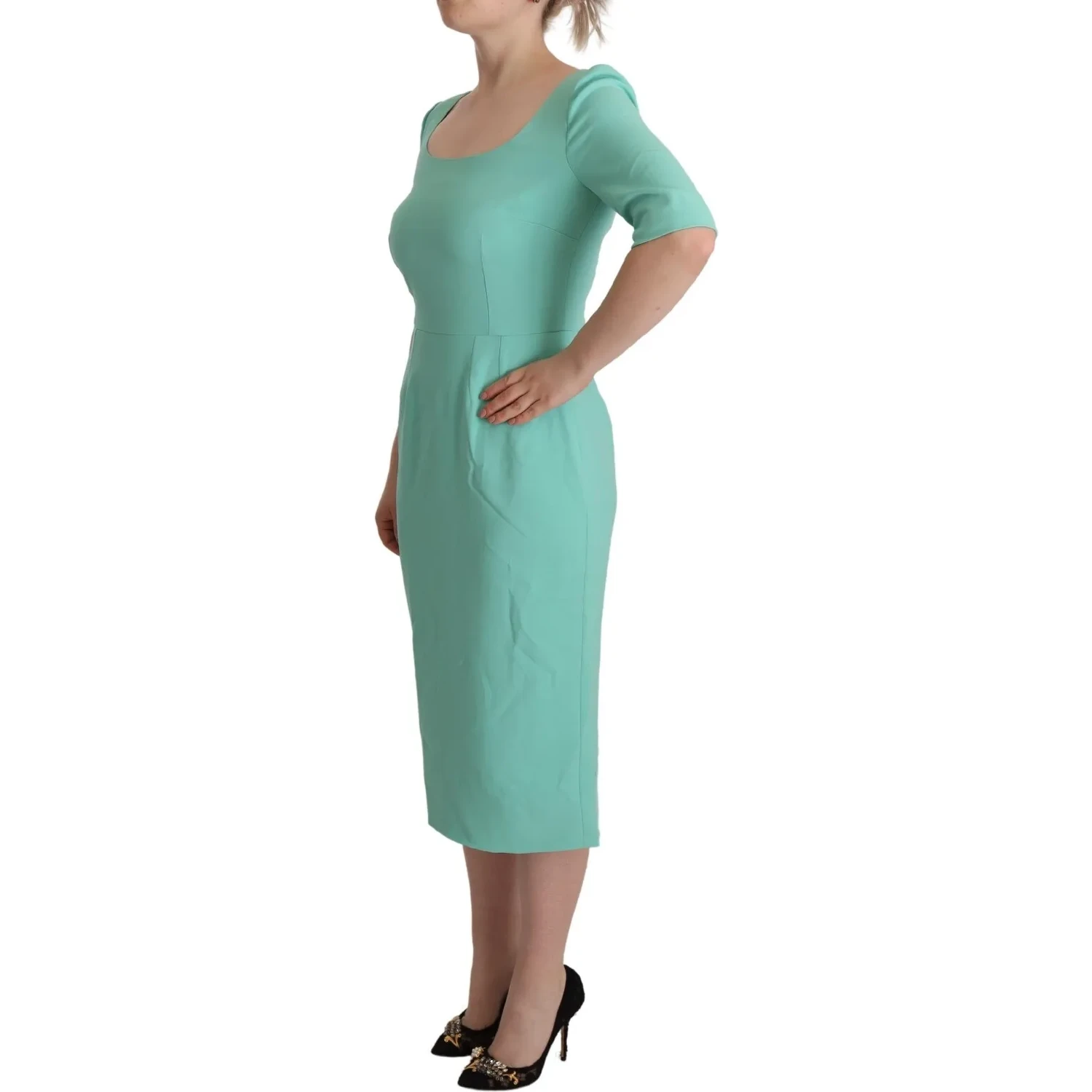 Mint Green Sheath Square Neckline Midi Dress