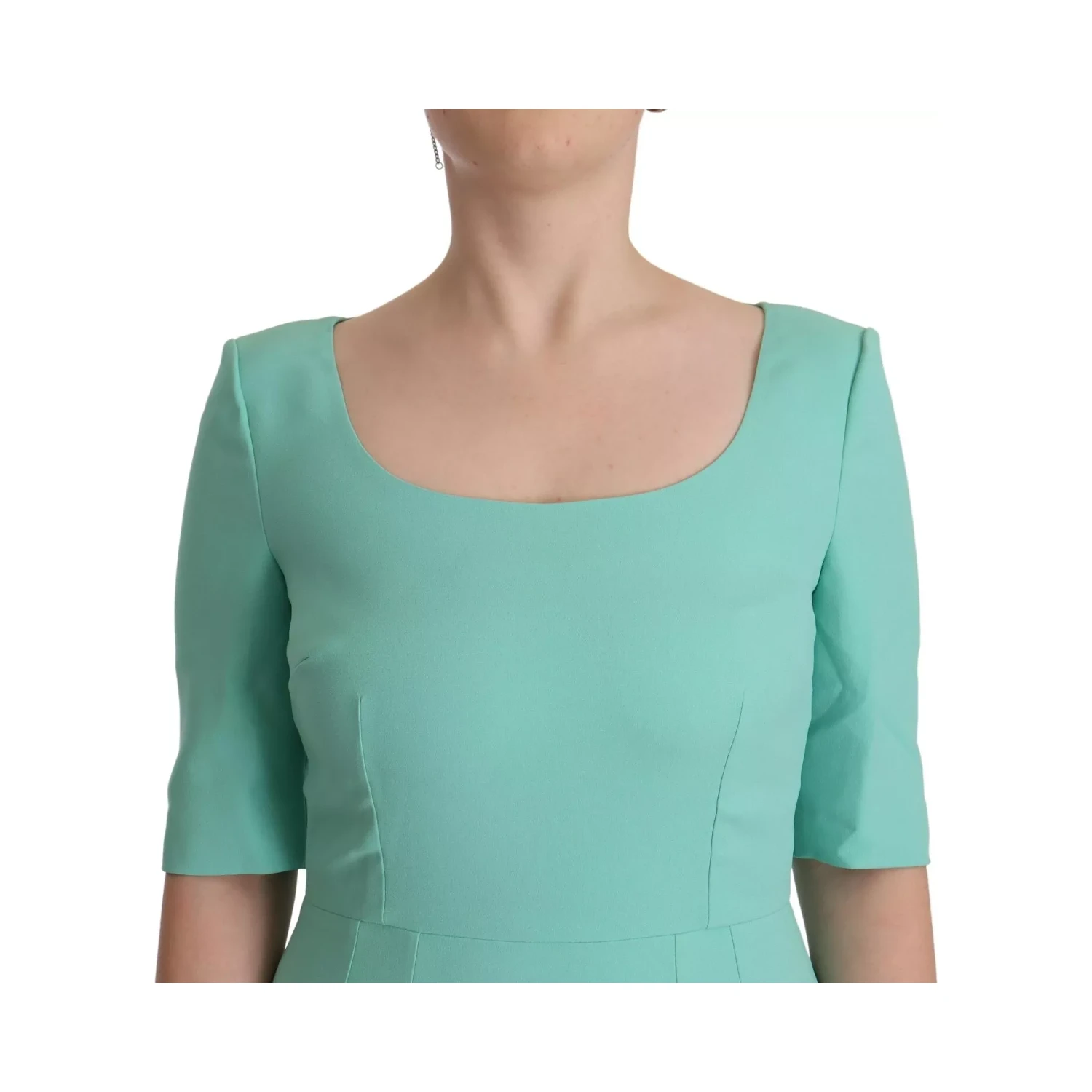 Mint Green Sheath Square Neckline Midi Dress