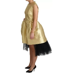 Gold Polyester Sleeveless A-line Tulle Dress