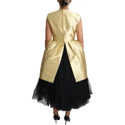 Gold Polyester Sleeveless A-line Tulle Dress