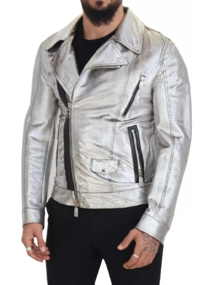 Silver Leather Biker Coat Lambskin Jacket alternative