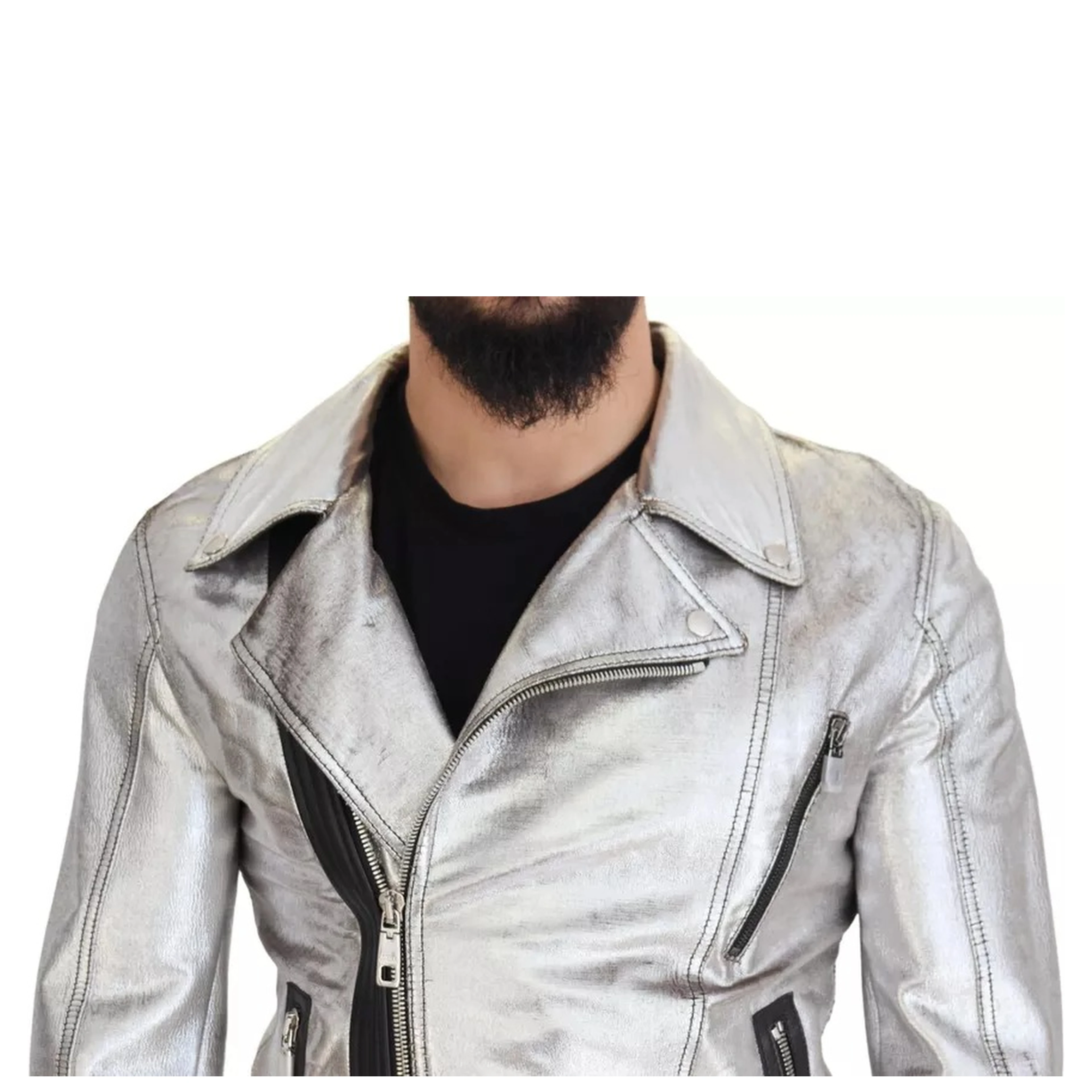 Silver Leather Biker Coat Lambskin Jacket