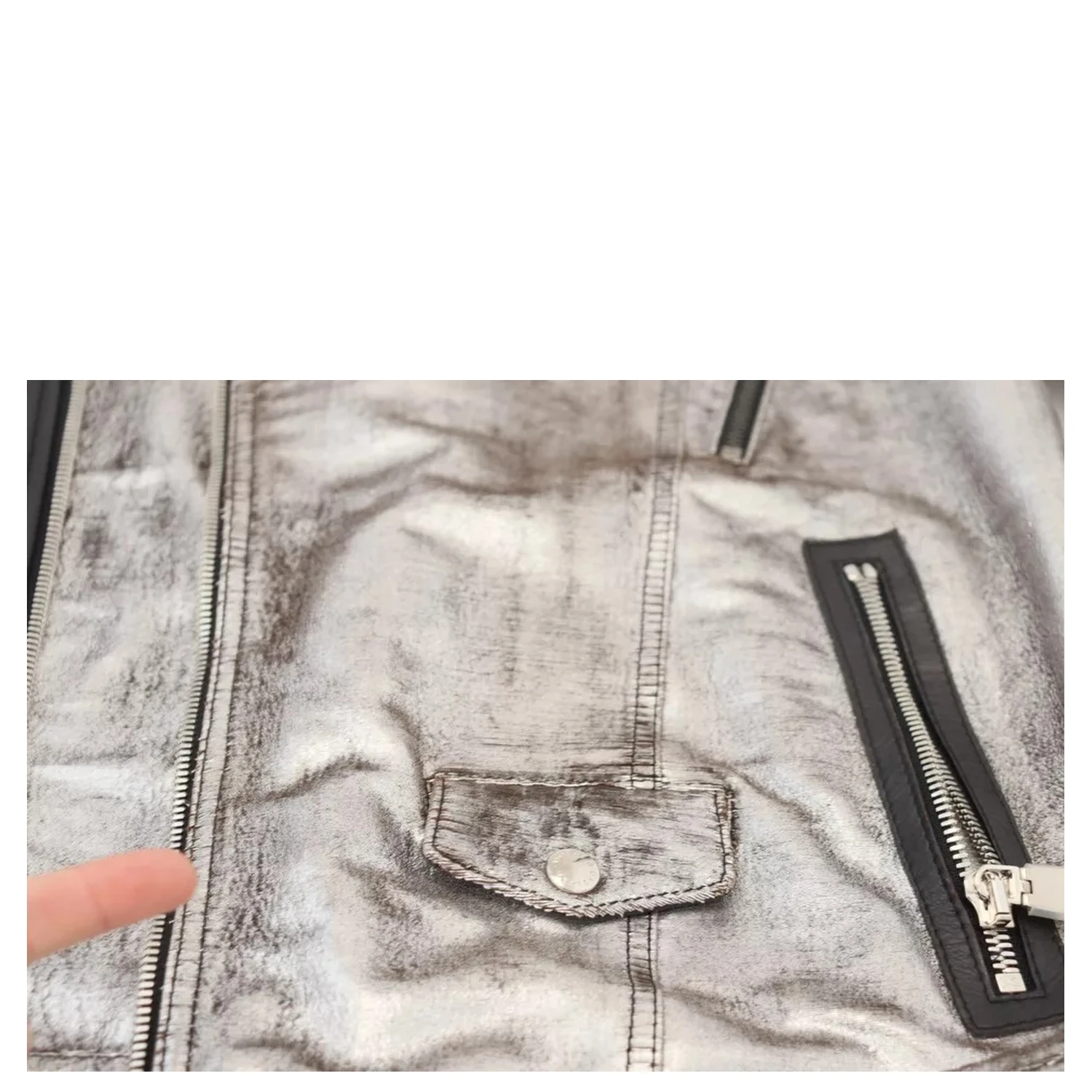 Silver Leather Biker Coat Lambskin Jacket