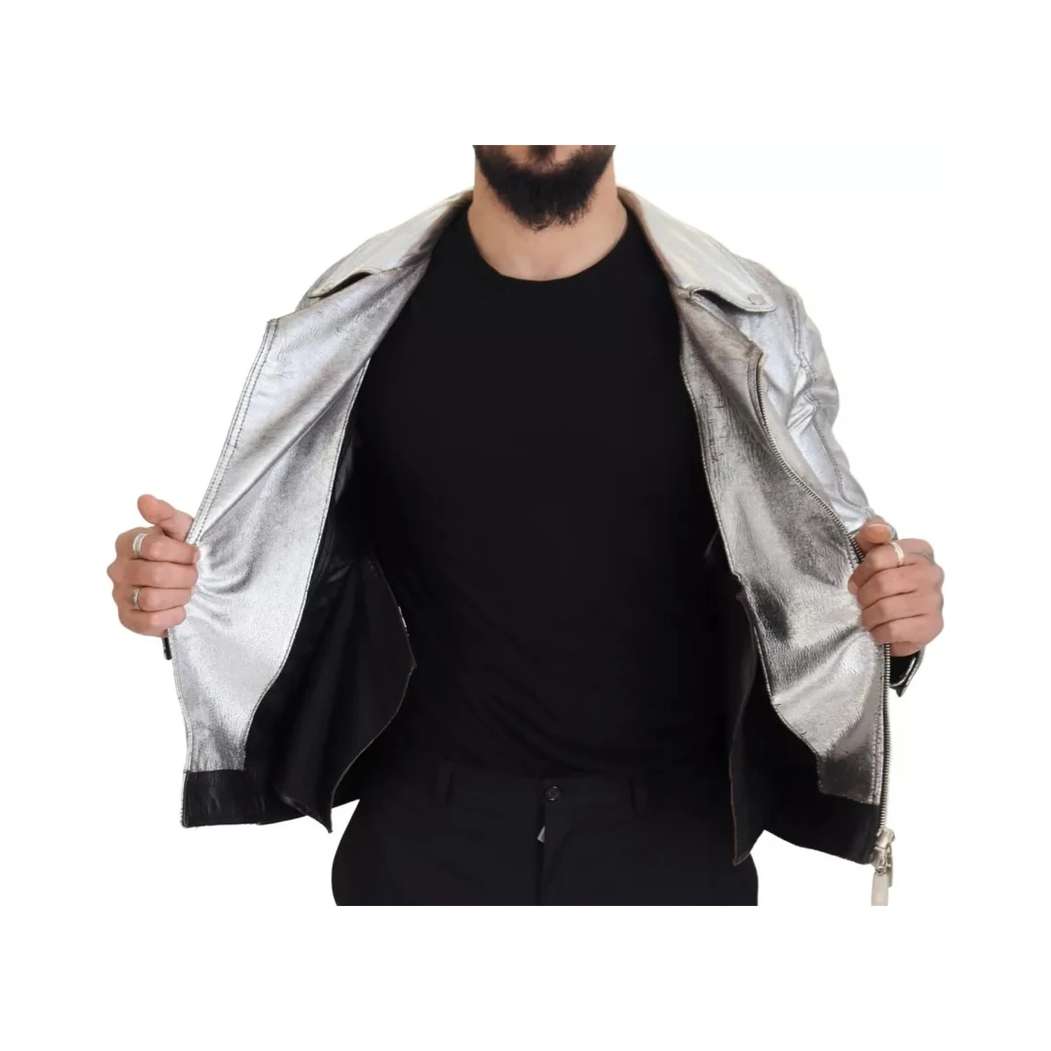 Silver Leather Biker Coat Lambskin Jacket