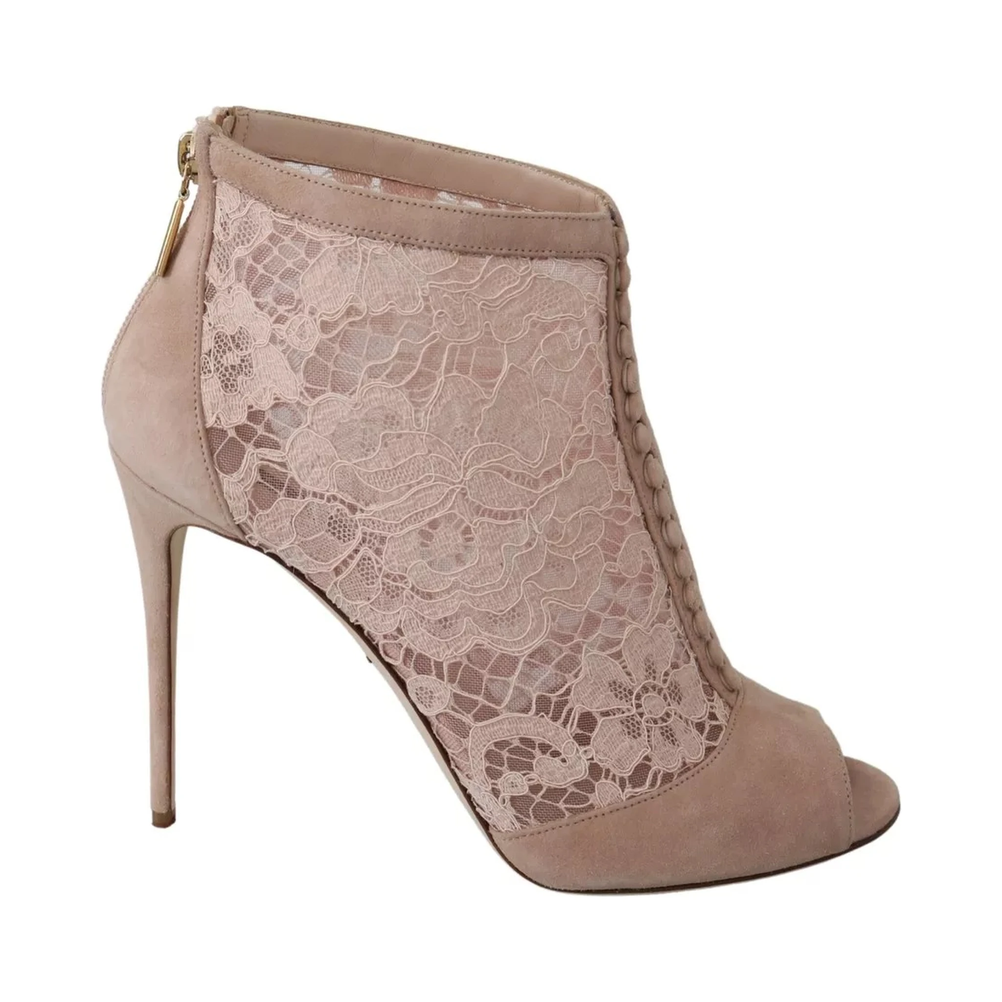 Beige Lace Suede Peep Toe Ankle Boots Shoes