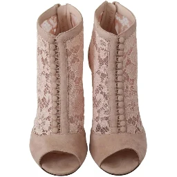 Beige Lace Suede Peep Toe Ankle Boots Shoes