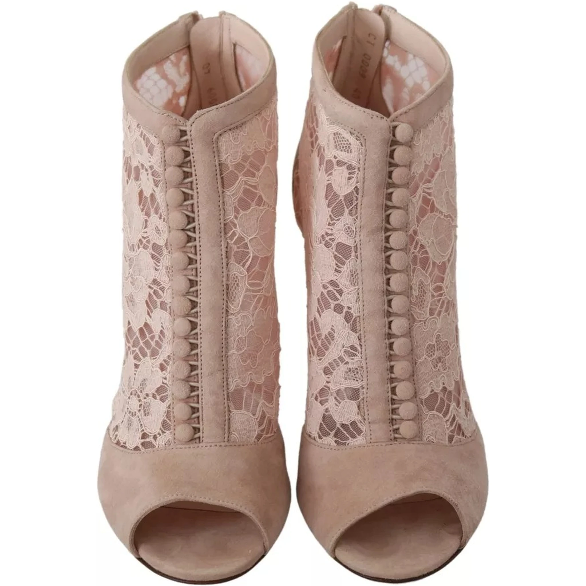 Beige Lace Suede Peep Toe Ankle Boots Shoes
