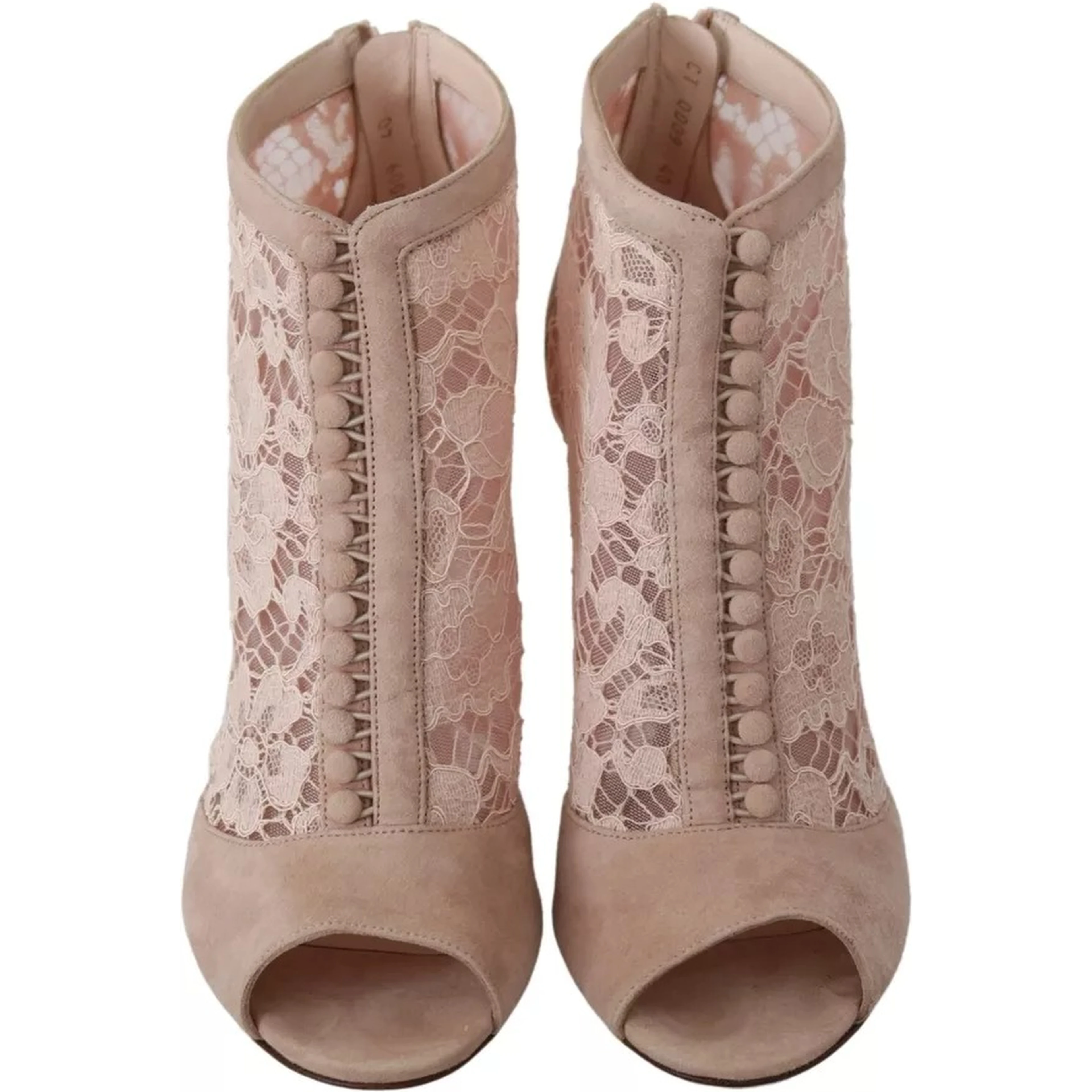 Beige Lace Suede Peep Toe Ankle Boots Shoes